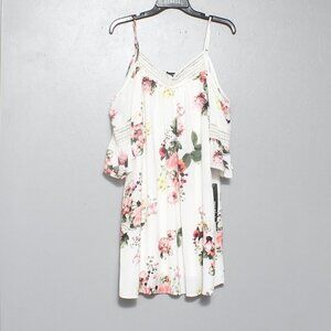 Sequin hearts nwt white pink floral cold shoulder dress